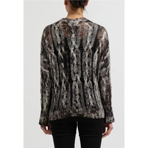 Avant Toi Crew Neck Cable Knit Sweater in Nero Carruba Grey/Brown Large - Picture 2 of 7